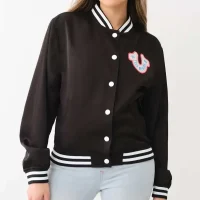HORSESHOE SATIN VARSITY BOMBER JACKET