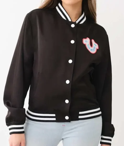 HORSESHOE SATIN VARSITY BOMBER JACKET