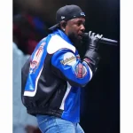 Super Bowl 2025 Gloria Kendrick Lamar Blue Leather Jacket