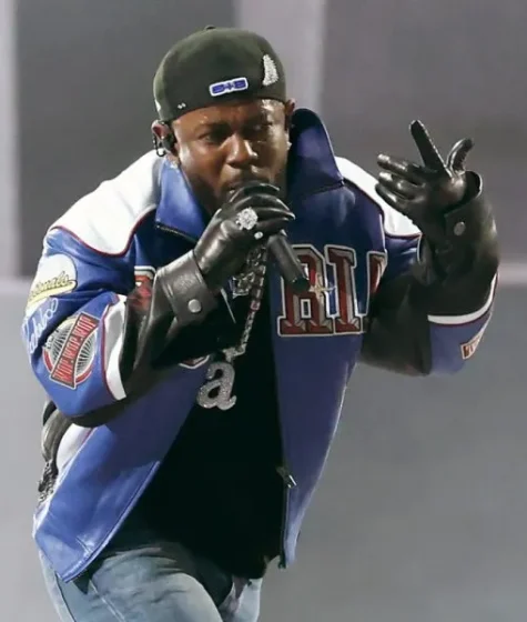 Super Bowl 2025 Gloria Kendrick Lamar Blue and Black Jacket