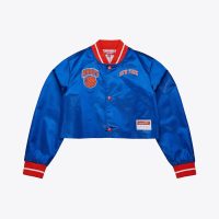 Women's New York Knicks Mitchell & Ness x DANNIJO Blue Cropped Satin Full-Snap Jacket