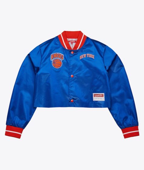 Women's New York Knicks Mitchell & Ness x DANNIJO Blue Cropped Satin Full-Snap Jacket