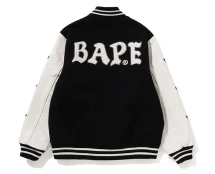 BAPE White and black Varsity Bomber Jacket
