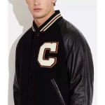 Coach Black Full-Snap Varsity Full-Snap Wool Leather Jacket