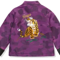 Color Camo Padded Chinese Jacket-Purple