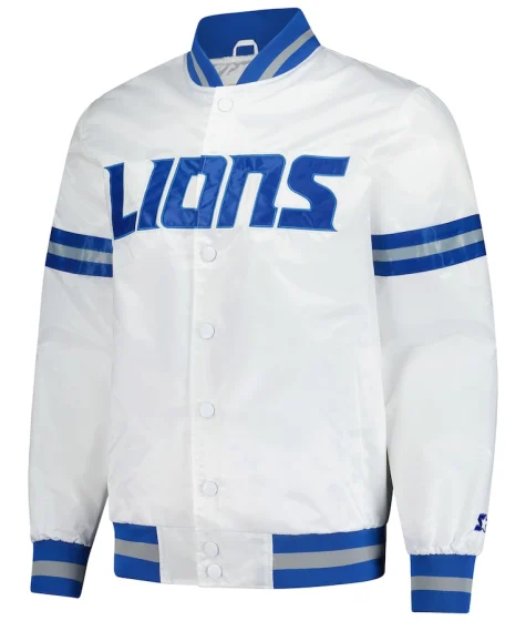 Detroit Lions Scout White Full-Snap Varsity Jacket Mens