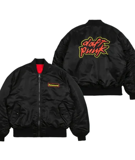 MA-1 Daft Punk Black Satin Bomber Jacket On Sale