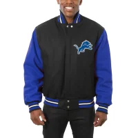Men's JH Design Black Blue Detroit Lions Big & Tall Wool Full-Snap Jacket