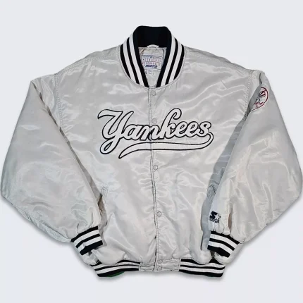 New York Yankees Vintage 90s Starter Satin Bomber Jacket Grey