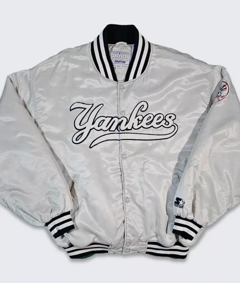 New York Yankees Vintage 90s Starter Satin Bomber Jacket Grey