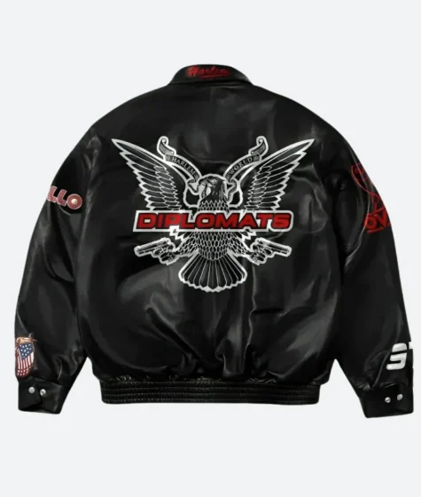 OVO X Hip Hop Group Dipset Diplomats Leather Jacket Black
