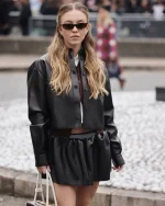 Paris Fashion Week Sydney Sweeney Black Leather Jacket