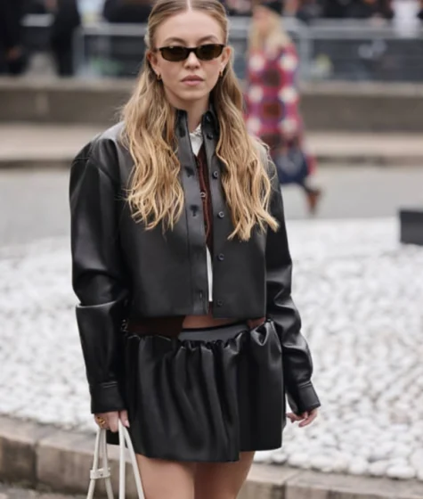 Paris Fashion Week Sydney Sweeney Black Leather Jacket