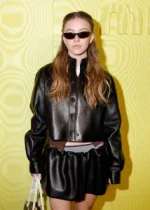 Sydney Sweeney Black Leather Jacket Paris Fashion Week