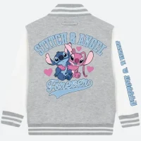 Disney 2025 Lilo And Stitch Cartoon Grey Varsity Jacket