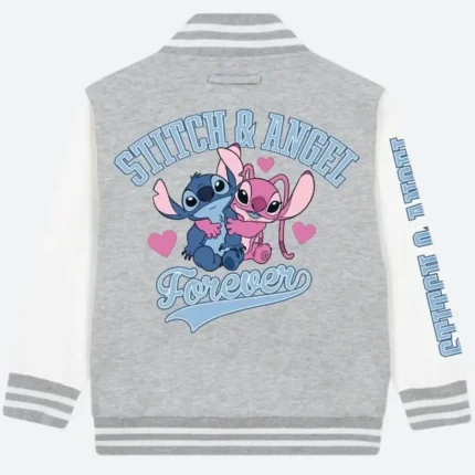 Disney 2025 Lilo And Stitch Cartoon Grey Varsity Jacket