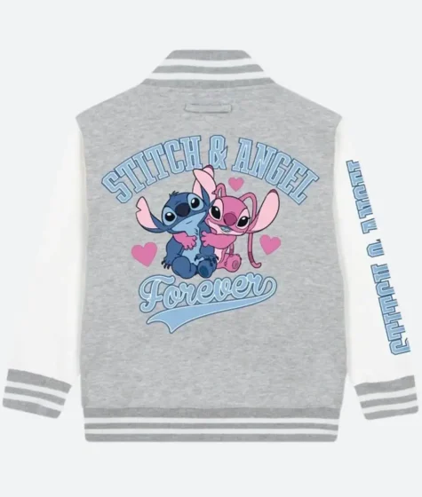 Disney 2025 Lilo And Stitch Cartoon Grey Varsity Jacket