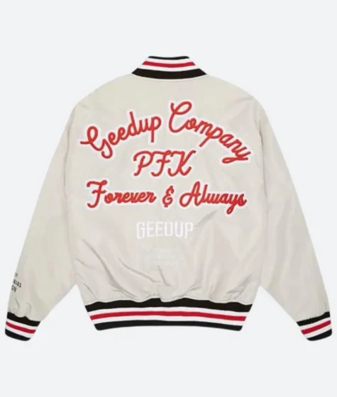 Geedup Company PFK Forever and Always White Bomber Varsity Jacket