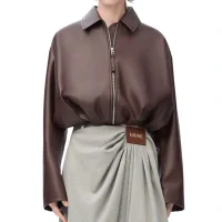 Loewe Draped Leather Brown Jacket