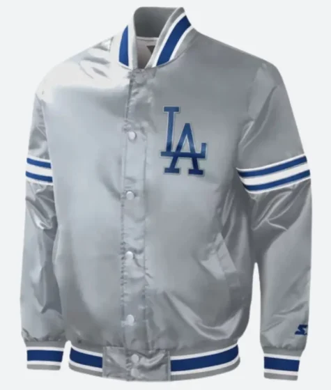 Los Angeles Dodgers Slider Gray Satin Varsity Jacket