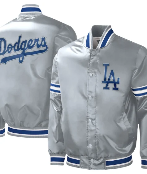 Men's Los Angeles Dodgers Starter Slider Gray Satin Full-Snap Varsity Jacket