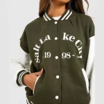 Salt Lake City Colour Block Green Bomber Varsity Jacket