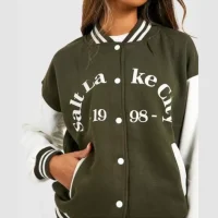 Salt Lake City Colour Block Green Bomber Varsity Jacket