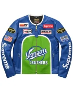 Supreme Leather Star Vanson Jacket blue and green
