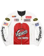 Supreme Vanson Leather Star Moto White Leather Jacket