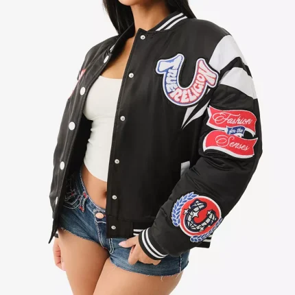 True Religion Satin Oversized Varsity Jacket Women's