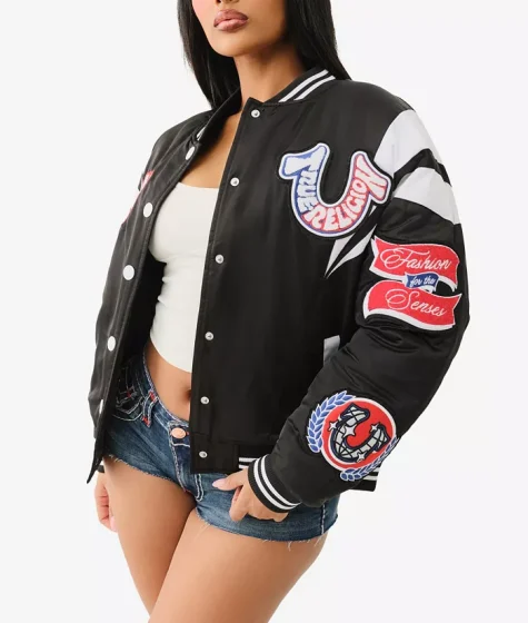 True Religion Satin Oversized Varsity Jacket Women's