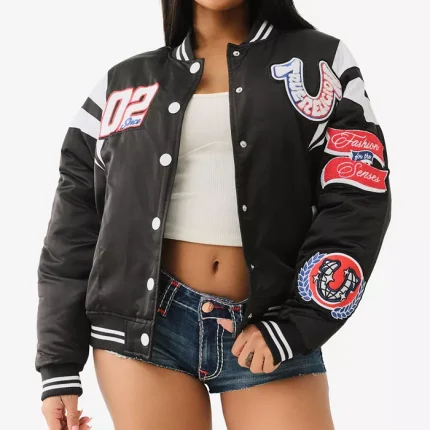 True Religion Women's Satin Oversized Varsity Jacket