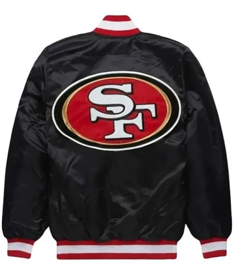 NFL New Style San Francisco 49ers Black Satin Varsity Bomber Jacket 
