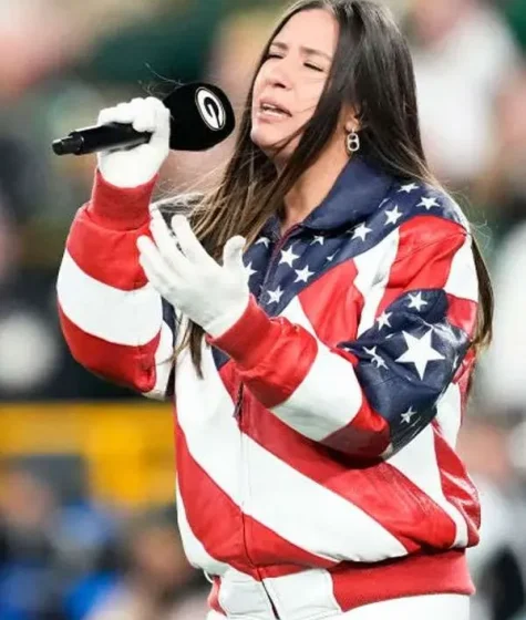 NFL 2025 Jessie G USA Flag Leather Bomber Jacket