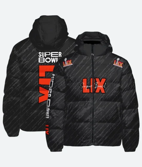 Limited Design Super Bowl LIX Down Black Hooded Puffer Jacket