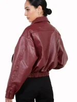 Burgundy Bomber Short Leather Jacket Women's
