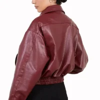Burgundy Bomber Short Leather Jacket Women's