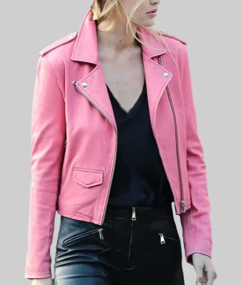 Gigi Hadid Pink Leather Jacket
