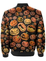 Halloween Printed Pumpkins Black Bomber Jacket