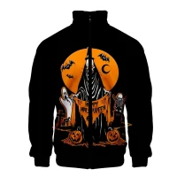 Halloween Pumpkin Print Orange Bomber Jacket