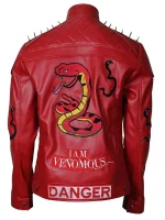 I Am Venomous Last Bite Snake Logo Danger Red Studded Biker Leather Jacket