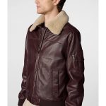 Men Aviator Leather Bomber Jacket with Fur Hood Brown