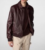Men's Brown Leather Bomber Aviator Jacket