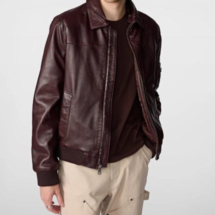 Men's Brown Leather Bomber Aviator Jacket