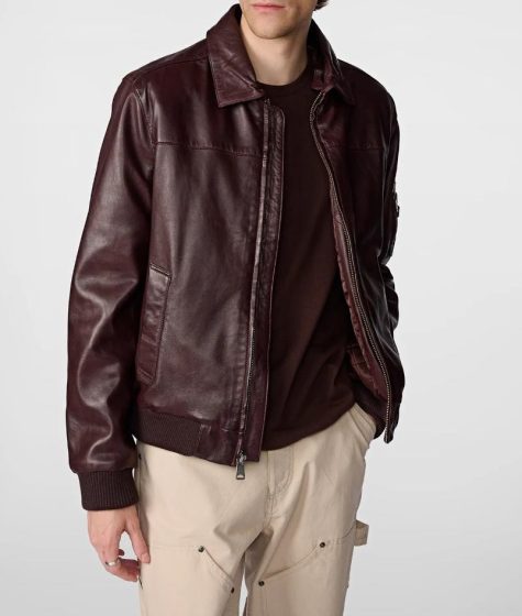 Men's Brown Leather Bomber Aviator Jacket