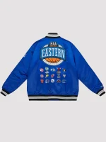 Men's Eastern Conference Mitchell & Ness Royal Hardwood Blue Satin Bomber Varsity Jacket For Sale