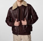 Men's Leather Bomber Aviator Jacket With Fur Hooded