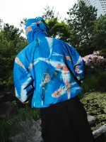 Metra Koi Fish Printed Blue Jacket
