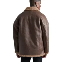Oversized Brown Leather Shearling Jacket