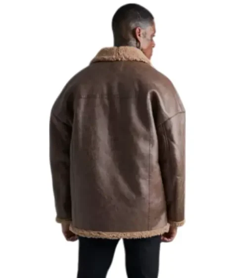 Oversized Brown Leather Shearling Jacket